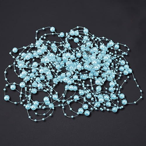 Beufee 10m/32.8ft Feet Fishing Line Artificial Pearls String Beads Chain Garland Flowers Wedding Party Decoration,Party Supplies Floral Centerpieces Decoration(Blue)