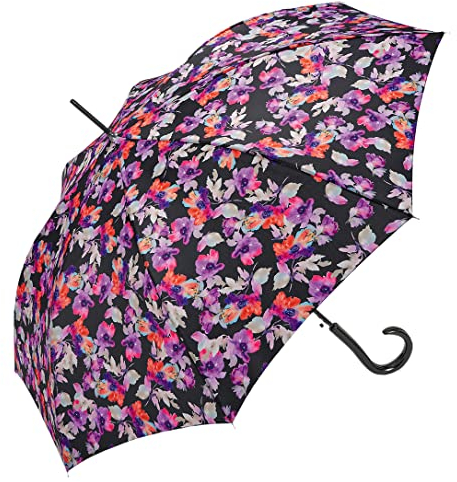 Pierre Cardin Stockschirm Regenschirm Damen Automatik Blumenmotiv (Black)