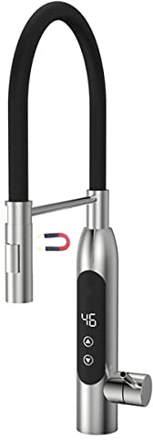 Electric Instant Heater Hot Water Faucet 3400W Stainless Steel Electric Hot Water Taps with LED Digital Display, Pull Down Mixer Taps Single Lever with 360° Swivel Spout, Adjustable Power Efficency