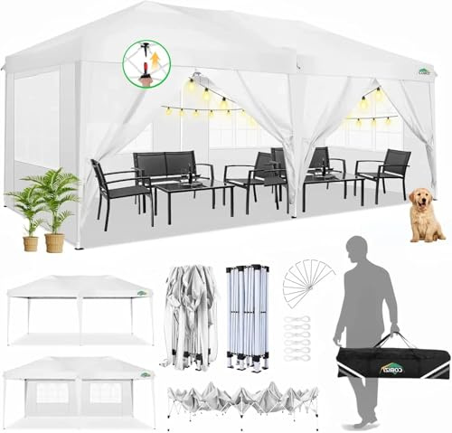 COBIZI Faltpavillon 3 x 6 wasserdicht stabil Winterfest Pop up Pavillon 3 x 6 Faltbar mit 6 Seitenwnden UV-Schutz 50+ Festival Partyzelt 3 x 6 Zelt Gartenpavillon für Strand Hochzeit Picknick, Weiß