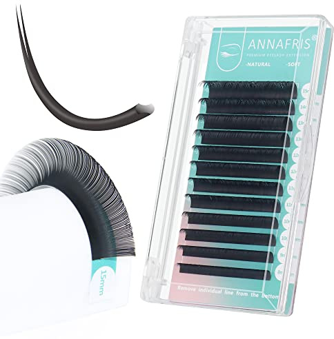ANNAFRIS Ellipse Flat Extensión de Pestañas Pelo a Pelo 0.20mm C Curl 8-15mm Mix Luz Individuales Extensión de Pestañas Postizas de Seda Negra Natural(Mix 8-15mm, 0.20 C Curl)