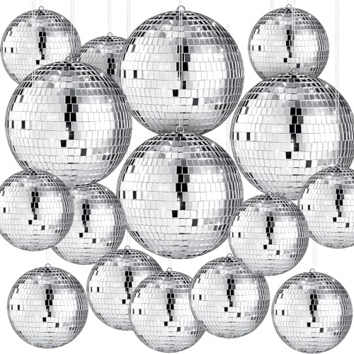 Libima 12 Pack Bulk Large Disco Ball Decorations, Silver Mirror Hanging Disco Balls Ornaments for Christmas Tree, Mothers Day, 70s 80s Party, Wedding, Prom, DIY Decor(6'', 4'')
