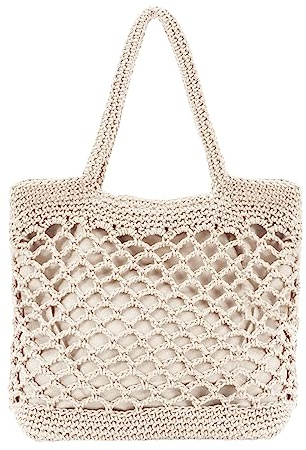Ynport Crefreak Femmes Grand Coton Crochet Maille Sac à Bandoulière Tricot Sac Fourre-Tout Voyage Plage Filet Sac Haut-poignée Sac à Provisions,Blanc