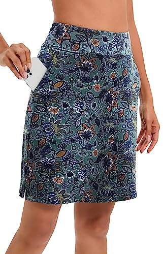 Timuspo Damen Activewear Knielanger Hosenrock mit Innenshorts Athletischer Tennisrock mit Hoher Taille Skorts mit Hose Darunter Perfekt für Sport, Golf, Wandertraiing