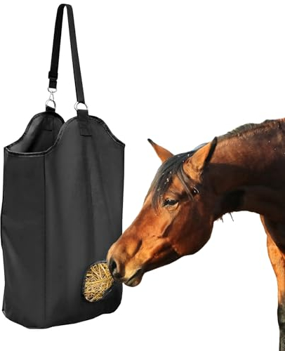Darryy Heutasche für Pferde, 46 * 35 * 18CM Heuraufe Pferd Groß, 600D Heunetz für Pferde, Futtertasche Pferd, Futtersack Pferd, Oxford-Stoff (Black 1, S)