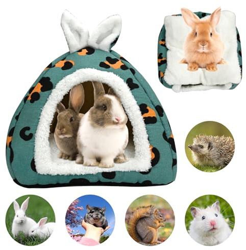 Guinea Pig Bed Cave, Warm Small Animal Hideout with Removable Pad - Large Sleeping House for Pet Bunny, Chinchilla, Hedgehog, Ferret (Blue)