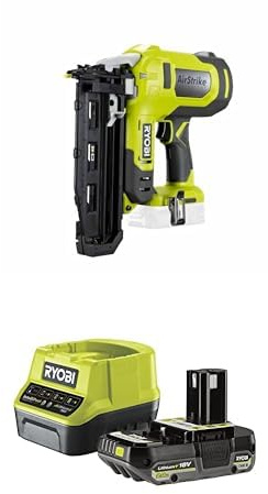 Ryobi - Cloueur de finition 16G à air comprimé 18V - pointe de 19 à 64 mm - tête 1,6 mm - chargeur 100 pointes - Livré avec 500 pointes, 1 batterie 2Ah et 1 chargeur rapide