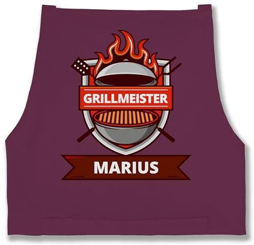 Schürze - Grillschürze Herren - Grillmeister mit Name I Geschenkideen zum Vatertag I Grill Geschenk Papa I Geschenke Männer Grillen - 85x69 - Aubergine - grillzubehör personalisierte schürzen