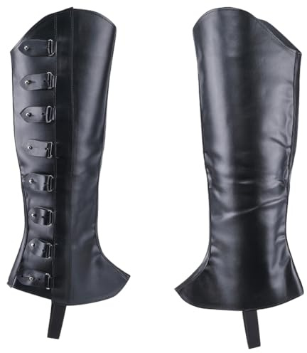 GORGECRAFT 2Stk Schwarze Leder-Piraten-Beinbezüge Mittelalticherle Stiefelstulpen Beinschützer Gamaschen Retro-Renaissance-PU-Leder-Stiefelüberzüge Kunstleder-Stiefelüberzüge Halloween Ritter Cosplay