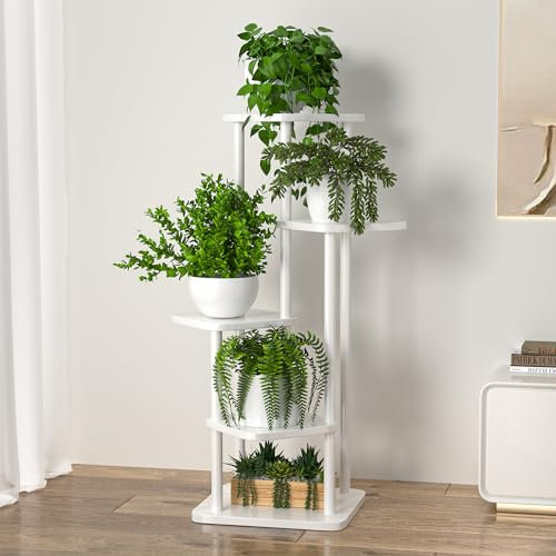 Infant Shining 5-Tier Plant Stand Indoor Tall Metal Corner Shelf for Multiple Plants, Plant Shelf Suitable for Garden, Balcony, Living Room, Bedroom (5 Tier-White&White)