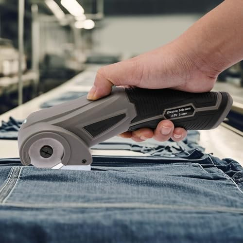 Elektrische Schere für Stoff 4V Stoffschneider Rollschneider Wiederaufladbarer USB Universalschneider mit LED-Beleuchtung für Teppich und Scrapbooking Handarbeiten, Nähen, Baumwollstoff