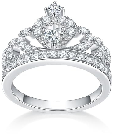 GleaMora Corona de plata esterlina simple S925 con anillo de circonita Romántico Día de San Valentín Casual Mujeres Fiesta de Cumpleaños Regalo de lujo ligero