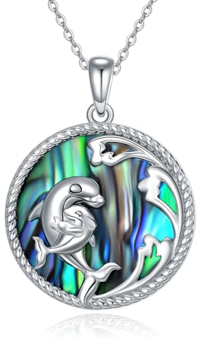 VONALA Collier avec dauphins pour maman - En argent sterling 925 - Collier coquillage d'ormeau - Pendentif dauphin - Bijoux pour la fête des mères - Cadeau d'anniversaire pour maman, femme, fille,