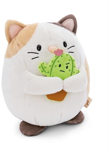 NICI gosedjur Katt Angy 27cm med kaktus beige - Mjuk leksak gjord av mjuk plysch; Gullig mjuk leksak att gosa och leka med, för barn och vuxna: utmärkt present - 61407