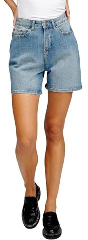 Performance Denim Shorts für Damen – Stilvolle Damen Stretch Denim Shorts – Bequeme Damen Denim Shorts für Business und Freizeit (DE/NL/SE/PL, Alphanumerisch, M, Regular, Regular, Mittelblau Denim)