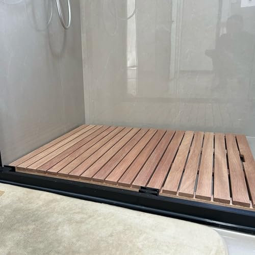 Caillebotis Douche Tapis de Salle de Bain Douche Intérieure en Bois Massif, Tapis de Sol de Bain de Conception à Lattes D'épissure, Plateforme en Bois (Size : 50 x 100 cm (19 3/4 x 39 3/8))