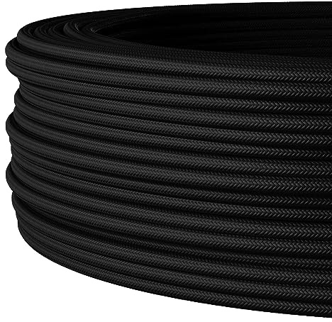Textilkabel für Elektroinstallation (NYM-J, starre Mantelleitung), 3×1,5mm², Schwarz - 5 Meter