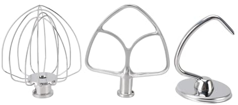 3 Piece Stainless Steel Mixer Attachments Set, Coated Flat Blade Paddle with Scraper Replacement Quick Mixing Dough Hook, Efficient Mixing Flat Beater