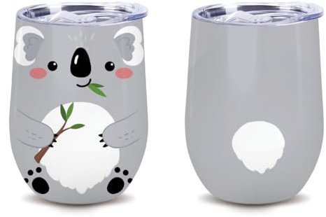 NymphFable 12oz Koala Termo Cafe con Tapa y Pajita Taza Termica para Llevar de Acero Inoxidable, sin Tallo Taza de Café de Vino