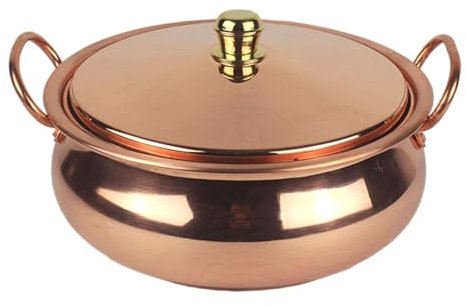 Fenteer Olla de Cobre Puro Shabu Shabu Universal Espesada Con Tapa - Hermosa Forma Para Estufa, Inducción y Hogar, 18 CM