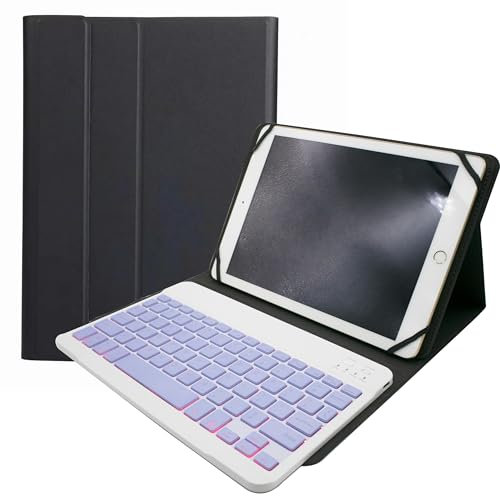 HLTOOP Universal Keyboard Case for 9.7,10.1,10.2,10.5,10.9,11 Tablets, 7 Color Backlit Removable Wireless Bluetooth Keyboard,Purple