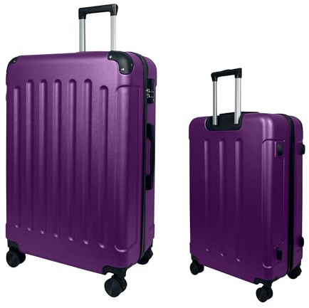 MY TRAVEL BAG Valise rigide ABS (ensemble moyen-grand pour bagage à main) 4 roulettes doubles Trolley, violet, Großer Koffer (75cm)