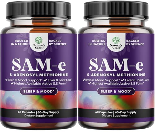Sam-E 200mg Mood Support Supplement - S-Adenosyl Methionine Sam-E Supplement for Natural Relaxing Mood Boost Brain Support and Liver Detox Cleanse - Vegan Non-GMO and Gluten Free - 60 Count - 2 Pack