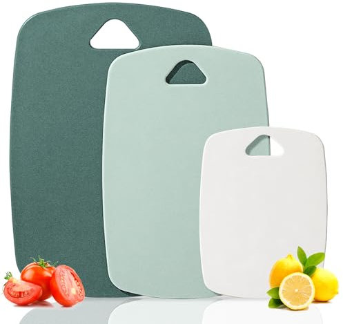 Rouceyxin Chopping Board Set, BPA Free Plastic Cutting Board, Dishwasher Safe Cutting Board, Chopping Boards for Kitchens Easy Hanging Set of 3 (Green)