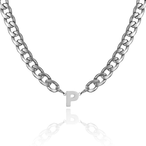AFSTALR Kedja med bokstäver män halsband, rostfritt stål pansarkedja kedja silver guld med A-Z bokstav hänge, smycke gåvor personlig för män 50 cm, Rostfritt stål