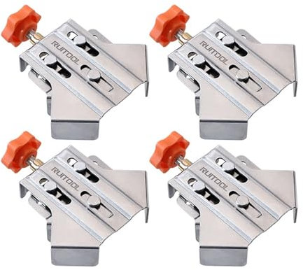 AQXYWQOL Abrazadera de esquina de acero inoxidable, abrazadera de ángulo recto de 90 grados, escuadra de posicionamiento ajustable for carpintería, for enmarcar y soldar(4pcs Corner Clamp T)