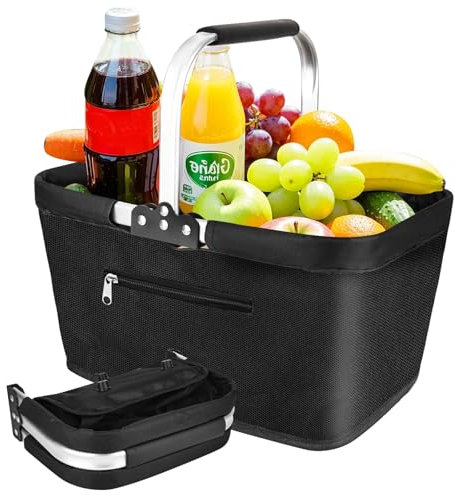 Trendecor Einkaufskorb faltbar 25L Familie Einkaufstasche Tragekorb Groß Picknickkorb Klappkorb Reisetasche Praktischer Einkaufen Korb mit Gepolsterten Griffen für Reisen/Picknick/Einkaufen/Geschenk