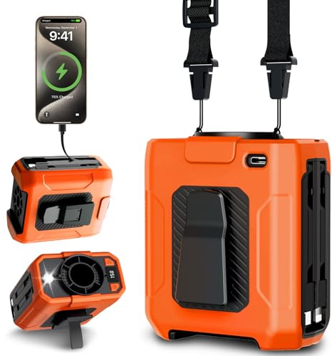 Uplayteck Ventilador Cintura 10000mAh, 5 Velocidades,18000RPM, Naranja