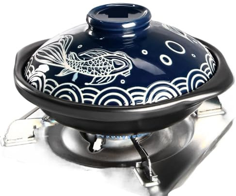 Cocotte Casseruola in ceramica da 20 once, utensili da cucina in ceramica resistenti alle alte temperature con motivo a pesce in rilievo