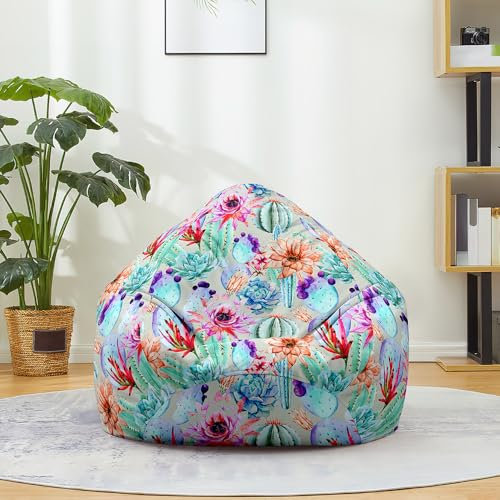 Fasbuy Motivo de Cactus Puff, Puff Gigante sin Relleno con Asa, Salon Bean Bag para Almacenaje, Puf Sofa de Color, para Adultos y Niños, Exteriores y Interiores (Flor roja,100x120cm)