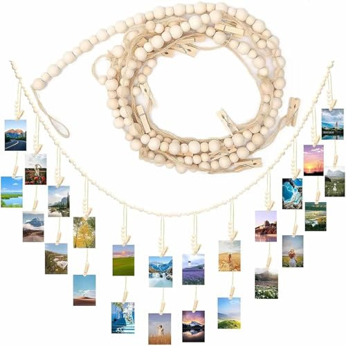 saijer Cuerda para Fotos, Colgar Fotos con Pinzas Colgador de Fotos para Colgar en la Pared Puede Colgar Postales RecuerdDoble Capa con 24 Clips para DIY Creative para Aniversario Decoración de Boda