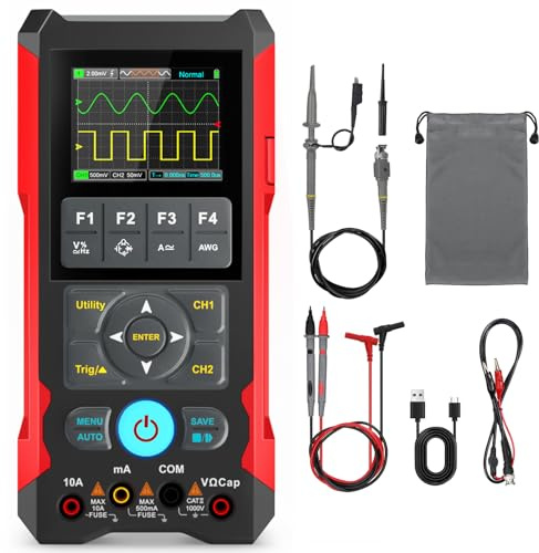 3-in-1 Handheld-Oszilloskop Multimeter mit DDS Signalgenerator, 80 MHz Bandbreite 200 MSa/s Abtastrate, Digitales Oszilloskop Multimeter Dual-Channel, 4000 mAh Type-C Schnellladung