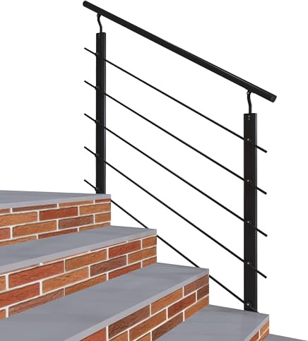 Garde-corps 100cm en aluminium Noir - Avec 5 traverses et 1 main courante - Intérieur et extérieur - Rampe d'escalier pose latérale
