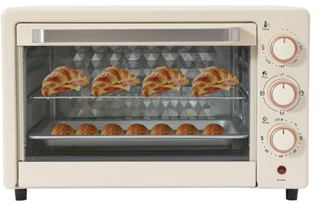 Elektroofen 22L, 1000W mit 4 Heizstäben, Temperatur 120–250 °C (248–482 °F) Einstellbar, mit Grillrost und Backblech für Pizza, Brot und Grillgerichte
