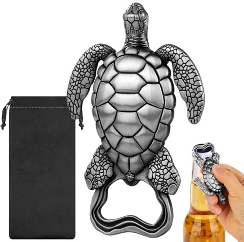 Unique Sea Turtle Bottle Opener, Personalised Bottle Opener, Great Presents for Men, Dad Birthday Gifts, Christmas Gifts for Him, Perfect for Home Bar Party Beer Soda Opening, Metal Material, Silver