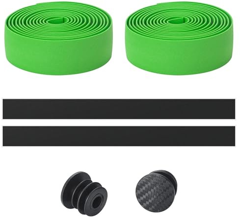 DFGBAPKBL Kabelbinder aus Edelstahl Fahrrad Lenker Band Anti-Slip Dämpfung Radfahren Rennrad Griff Gürtel Wraps Mit Bar End Plugs(Green)