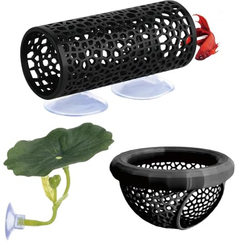 MmotZsb 3 Stück Aquarium Deko Set, Kampffisch Zubehör mit Höhlen und Tunneln, Künstliche Wasserpflanzen für Fische und Garnelen, Ideal als Versteck und Dekoration