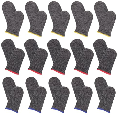 BESPORTBLE Lot de 30 Manchons pour Doigt en Fibre d'Argenté 18 Fils Respirants et Absorbants Protège-Doigts de Jeu Confortables et Compatibles Écran Tactile Adaptés à la Couleur Aléatoire