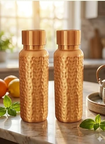 IMTRA FASHION Petite Gourde En Cuivre Martelé De 500 Ml (17 Oz) Style Ayurvédique Étanche Idéale Pour Le Sport Et Le Yoga.