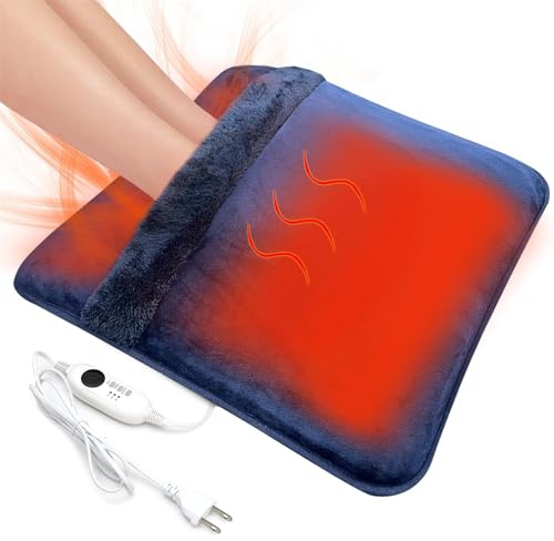 Double Sided Electric Foot Warmer for Men and Women with LCD Display & Non-Slip,Fast Heating Pad with Overheat Protection&Machine Washable, 10 ft Cord Foot Warmer Under Desk,Bed, Office,Home,Blue