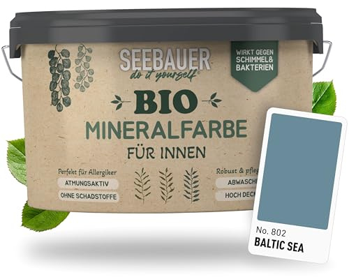SEEBAUER diy Bio-Mineralfarbe Blau für Innen 5L (No. 802 Baltic Sea) - Umweltfreundliche Silikatfarbe für Putz, Beton & Mauerwerk - Mineralfarbe für Allergiker