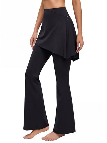 BMJL Yoga Pants for Women Flare Legging with Detachable Skirt High Waisted Bootcut Workout Gym Casual(M,Black)