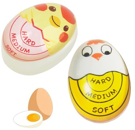 Egg Timer 2-Pack, Cute Color Changing Design for Soft, Medium and Hard Boiled Eggs Durable Kitchen Tool
