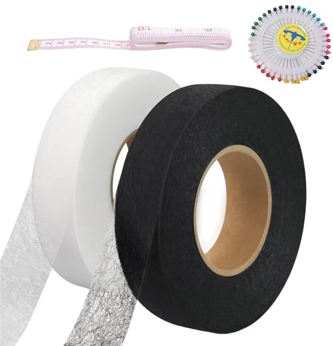 2 Rollos Cinta Termoadhesiva para Dobladillos, Cinta Dobladillo Plancha Termoadhesiva Ropa con Alfileres y Cintas Métrica, Cintas Adhesiva Bajo Pantalones para Reparar Cortinas, Pantalones, Vestidos