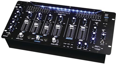 Pyle 6 Channel Mixer, Bluetooth DJ Controller, Stereo Mixer, Professional Sound System, LED Illumination, Mixer Digital Audio, Digital Mixing System, Speed Control, 5U Rack Mount System (PYD1964B)