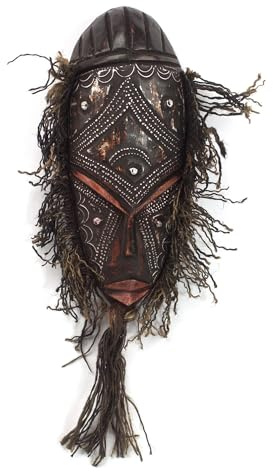 NOVICA Artisan Crafted Handmade African Sese Wood Mask | Aluminum Cotton Rustic | Aluminum Wall Mask | Brown Cotton Twine | Home Decoration | Hand Finished | Ghana 'Brown Kotoku' 9.5 H x 4.1 W x 2